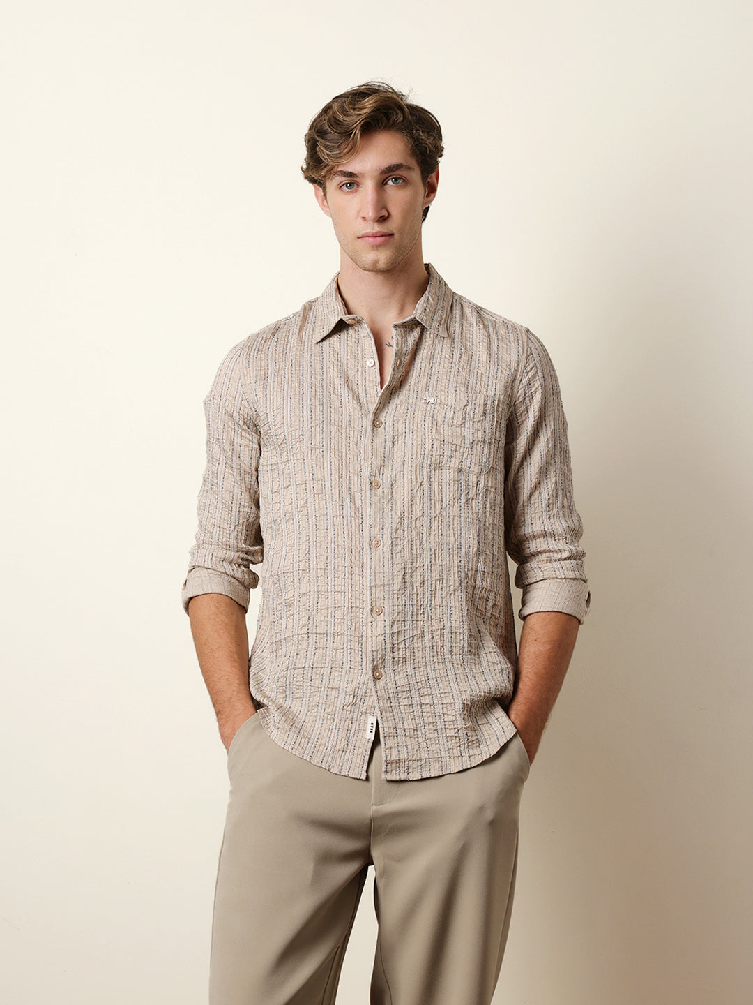 cream vertical seersucker pinstripe slim fit casual shirt cream vertical seersucker pinstripe slim fit casual shirt
