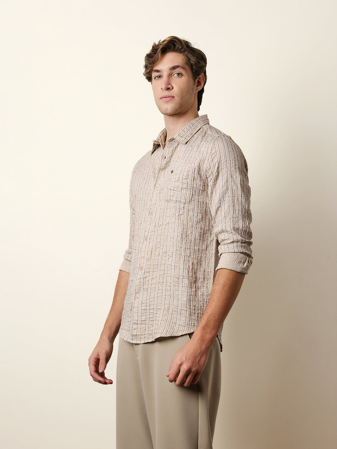 cream vertical seersucker pinstripe slim fit casual shirt cream vertical seersucker pinstripe slim fit casual shirt