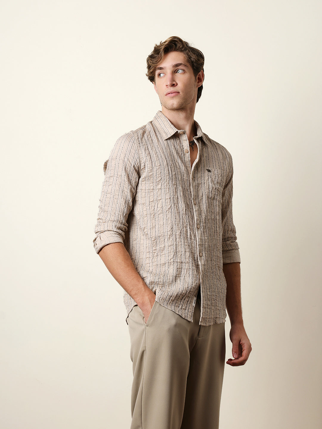 cream vertical seersucker pinstripe slim fit casual shirt cream vertical seersucker pinstripe slim fit casual shirt