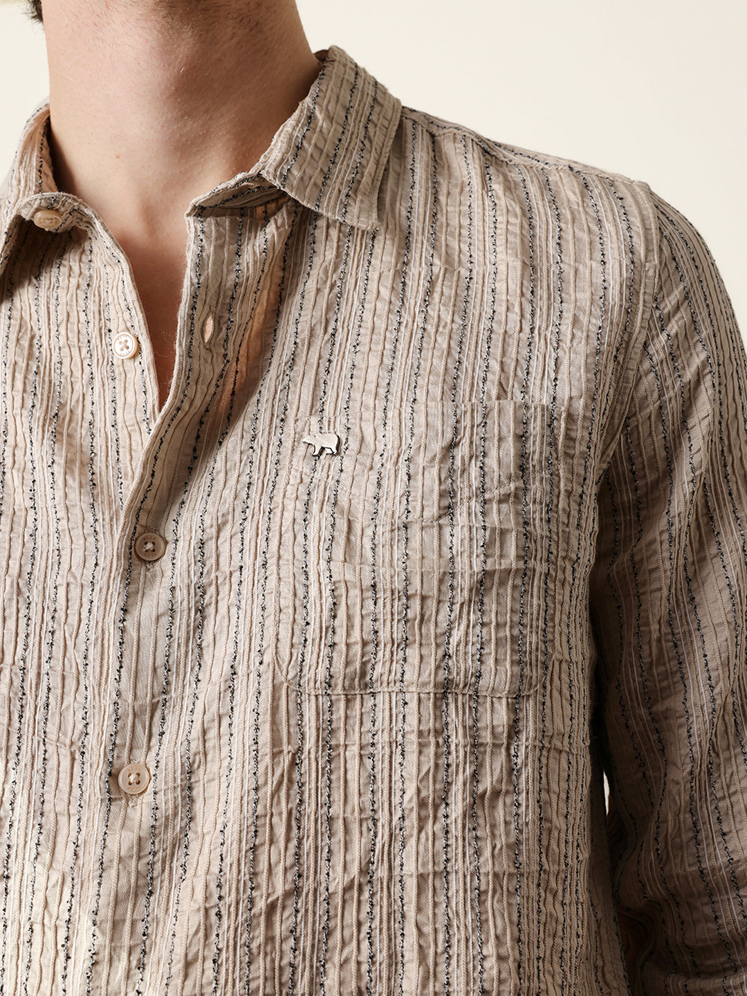 cream vertical seersucker pinstripe slim fit casual shirt cream vertical seersucker pinstripe slim fit casual shirt