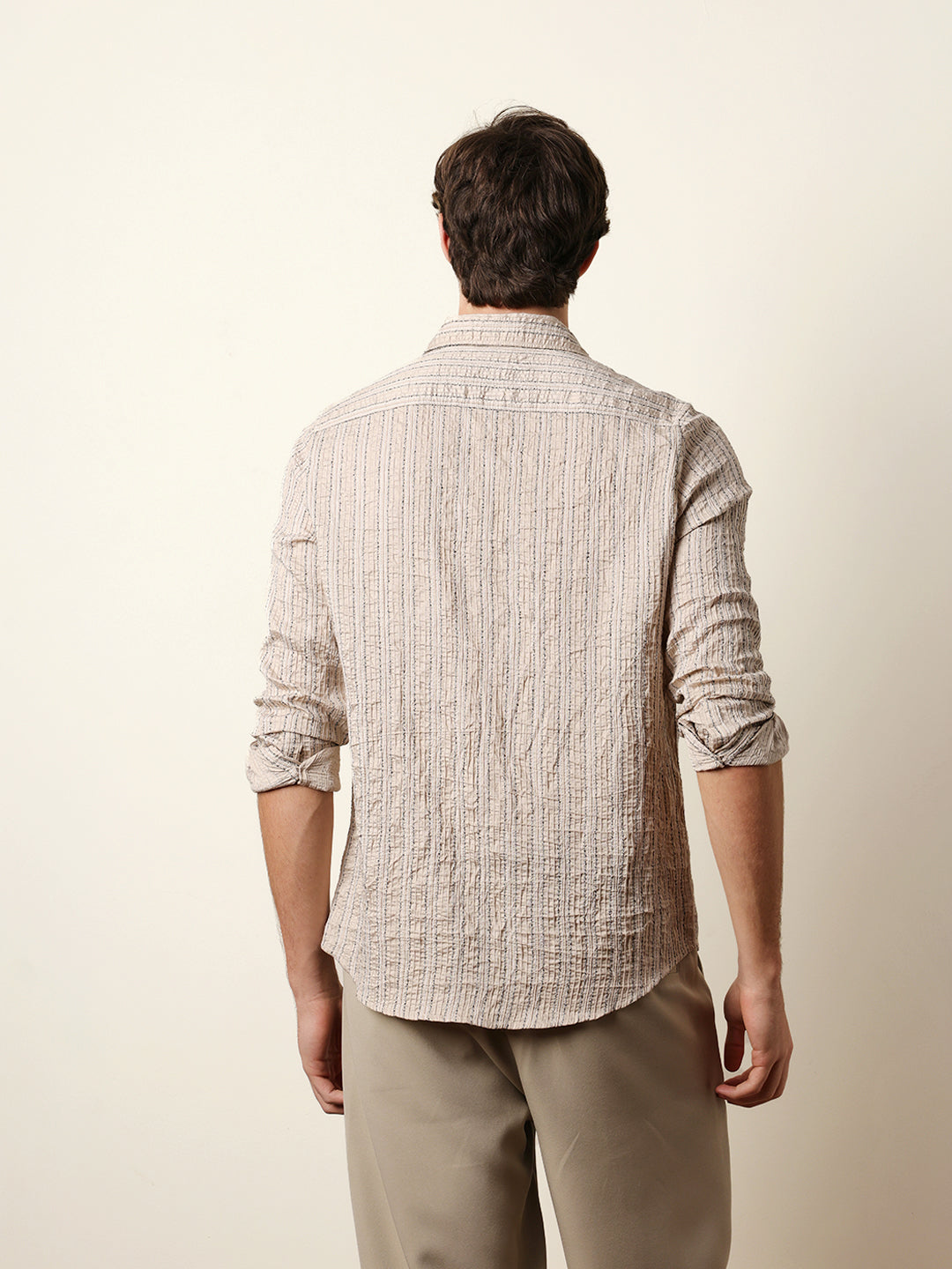 cream vertical seersucker pinstripe slim fit casual shirt cream vertical seersucker pinstripe slim fit casual shirt