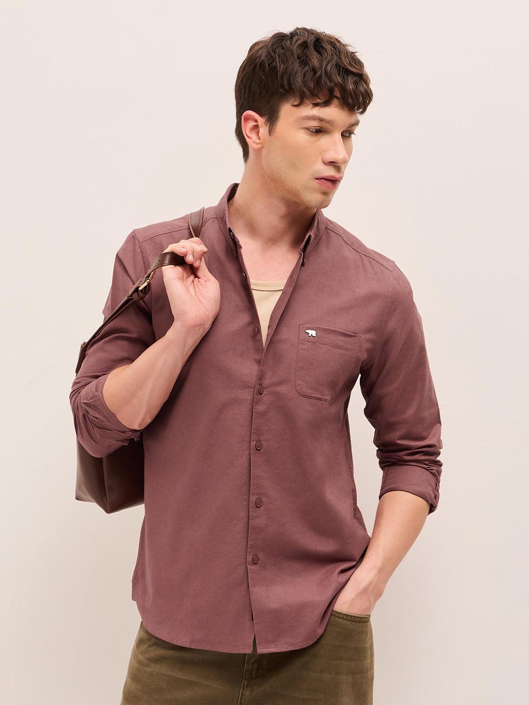 rust solid cotton slim fit casual shirt with button down collar rust solid cotton slim fit casual shirt with button down collar
