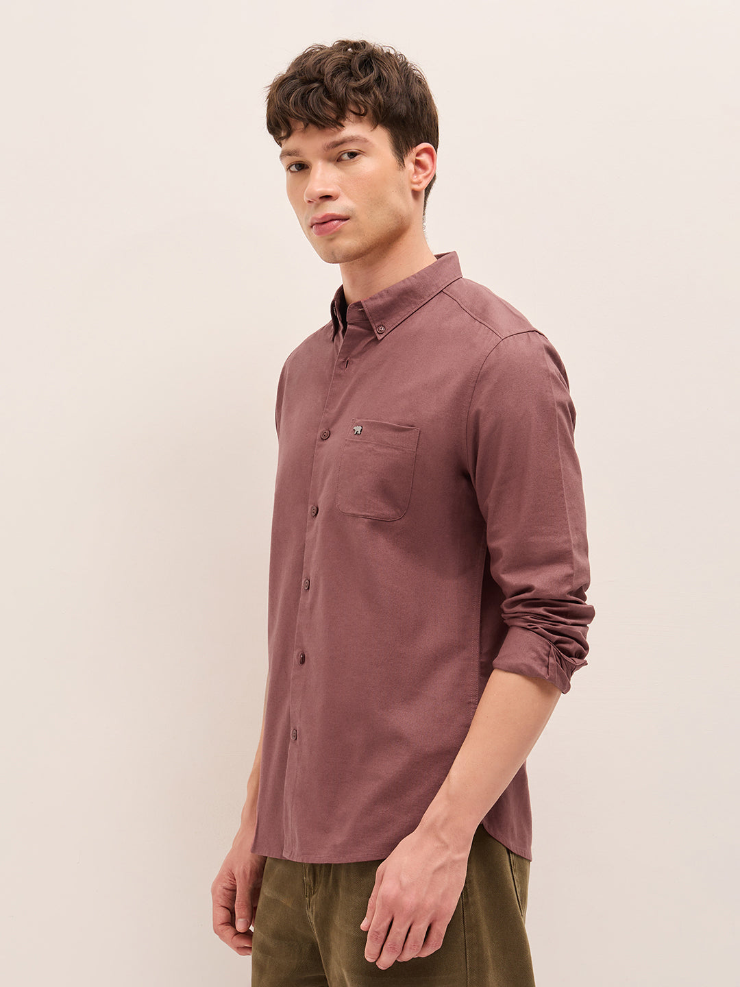 rust solid cotton slim fit casual shirt with button down collar rust solid cotton slim fit casual shirt with button down collar