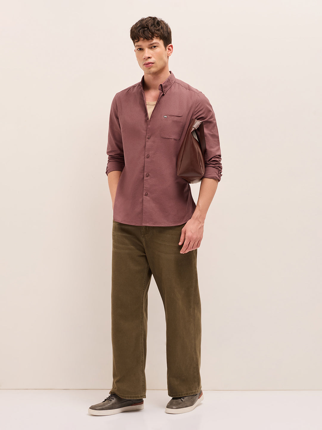 rust solid cotton slim fit casual shirt with button down collar rust solid cotton slim fit casual shirt with button down collar