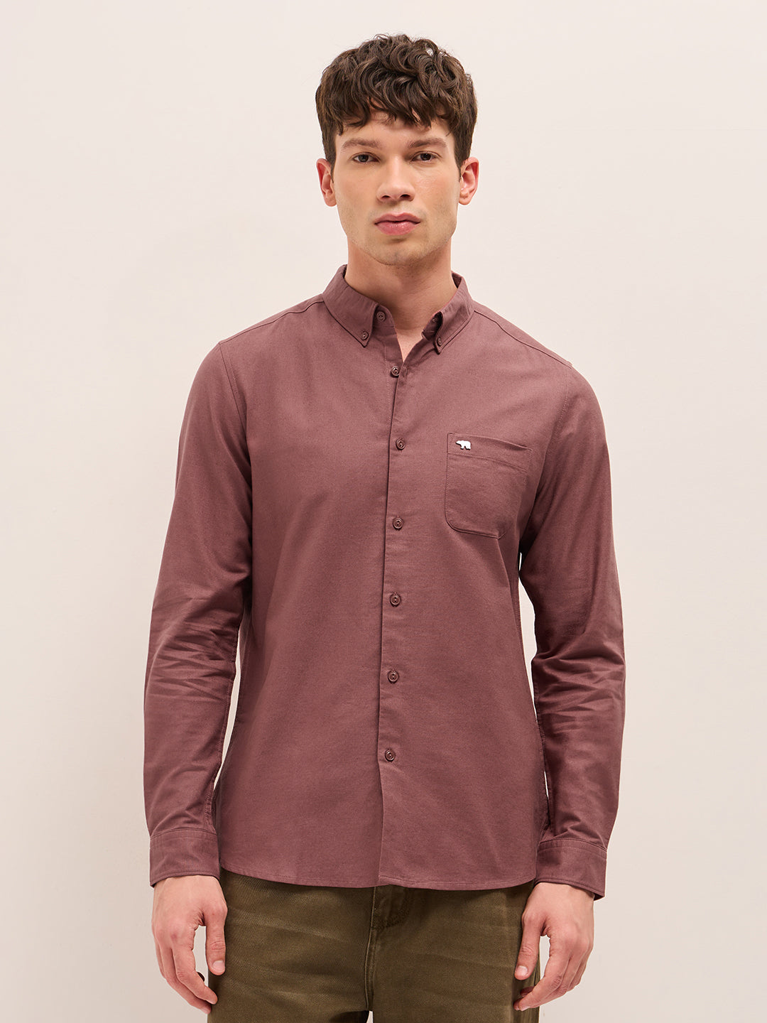 rust solid cotton slim fit casual shirt with button down collar rust solid cotton slim fit casual shirt with button down collar