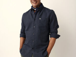 charcoal grey slim fit casual shirt with woven textured design