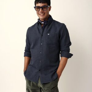 charcoal grey slim fit casual shirt with woven textured design