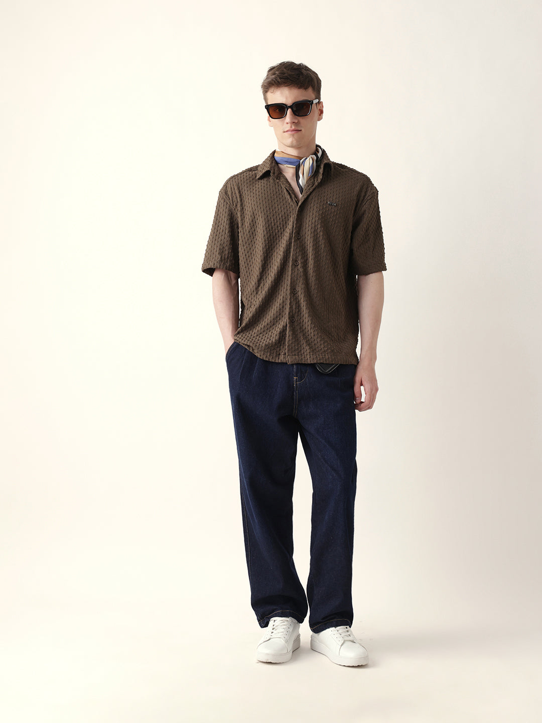 brown textured woven oversized fit half sleeve casual shirt brown textured woven oversized fit half sleeve casual shirt