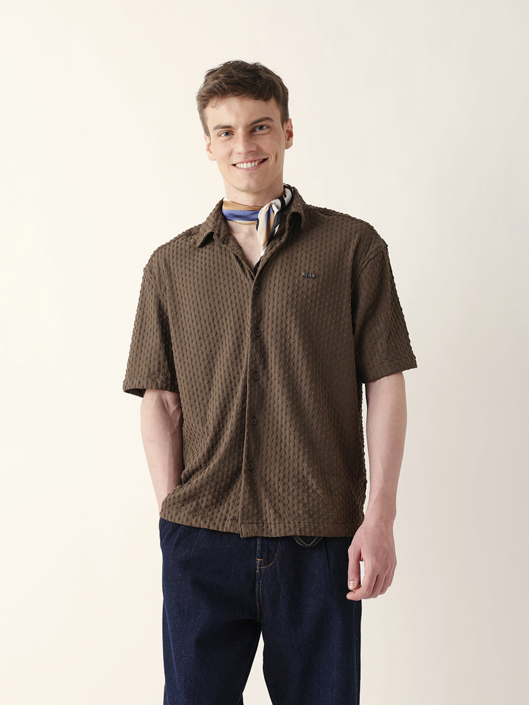 brown textured woven oversized fit half sleeve casual shirt brown textured woven oversized fit half sleeve casual shirt
