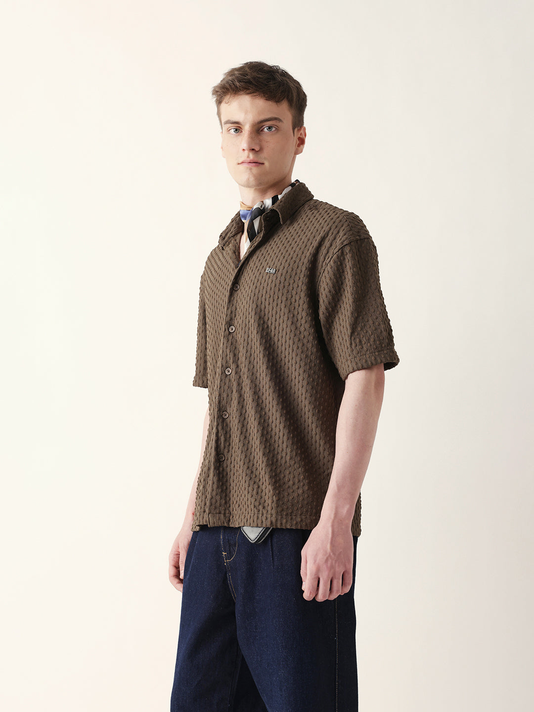 brown textured woven oversized fit half sleeve casual shirt brown textured woven oversized fit half sleeve casual shirt