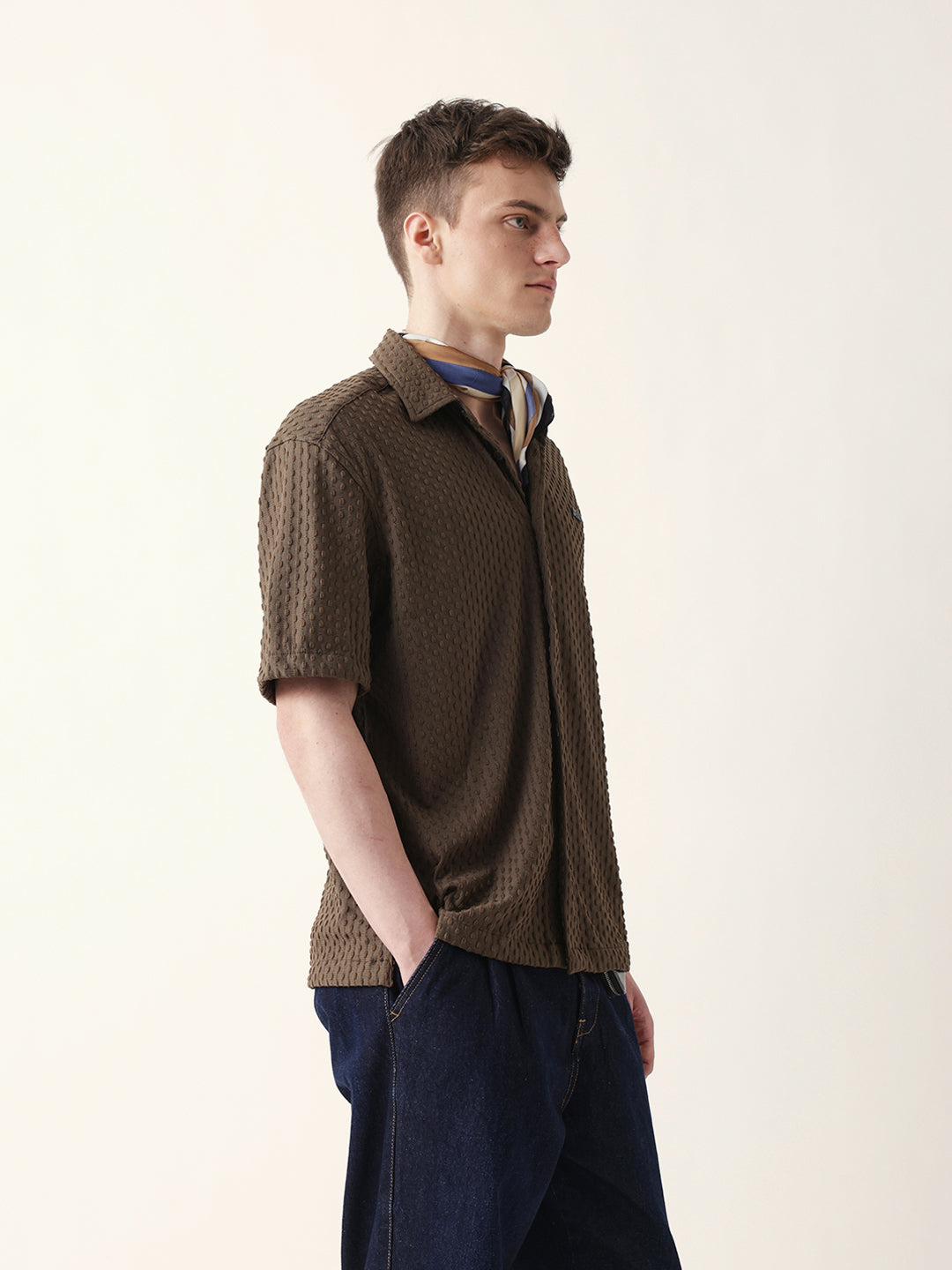 brown textured woven oversized fit half sleeve casual shirt brown textured woven oversized fit half sleeve casual shirt