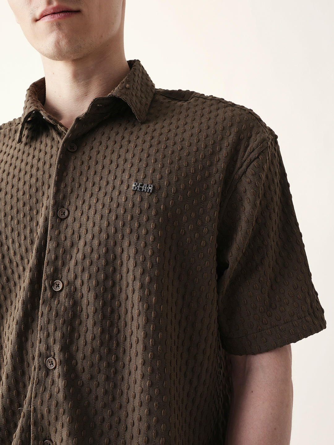 brown textured woven oversized fit half sleeve casual shirt brown textured woven oversized fit half sleeve casual shirt