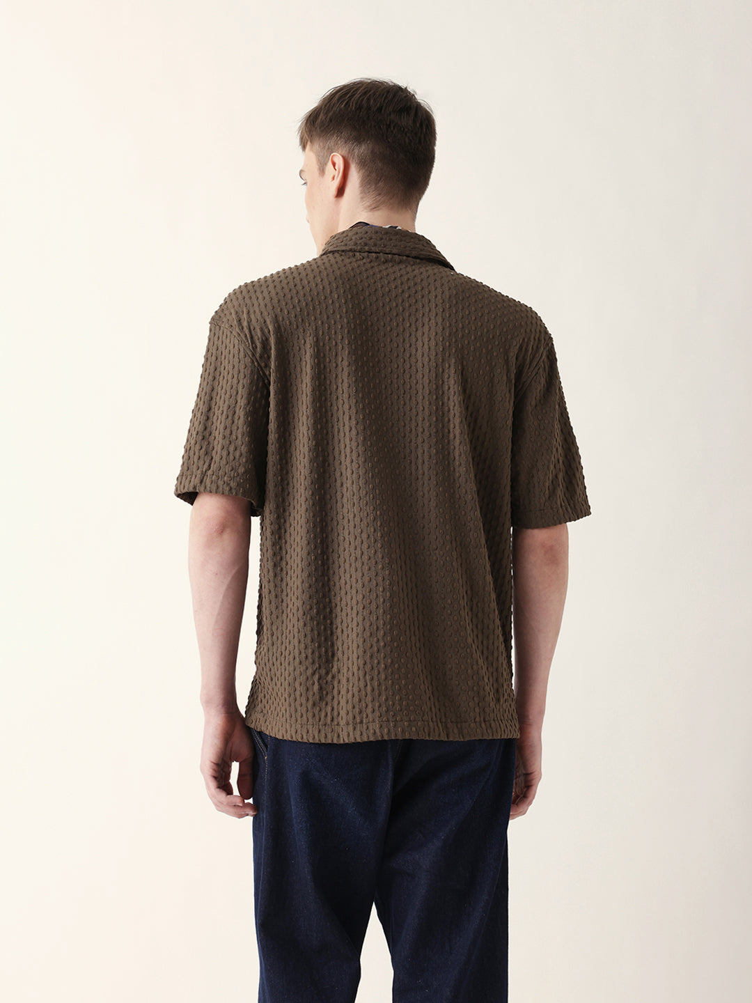 brown textured woven oversized fit half sleeve casual shirt brown textured woven oversized fit half sleeve casual shirt