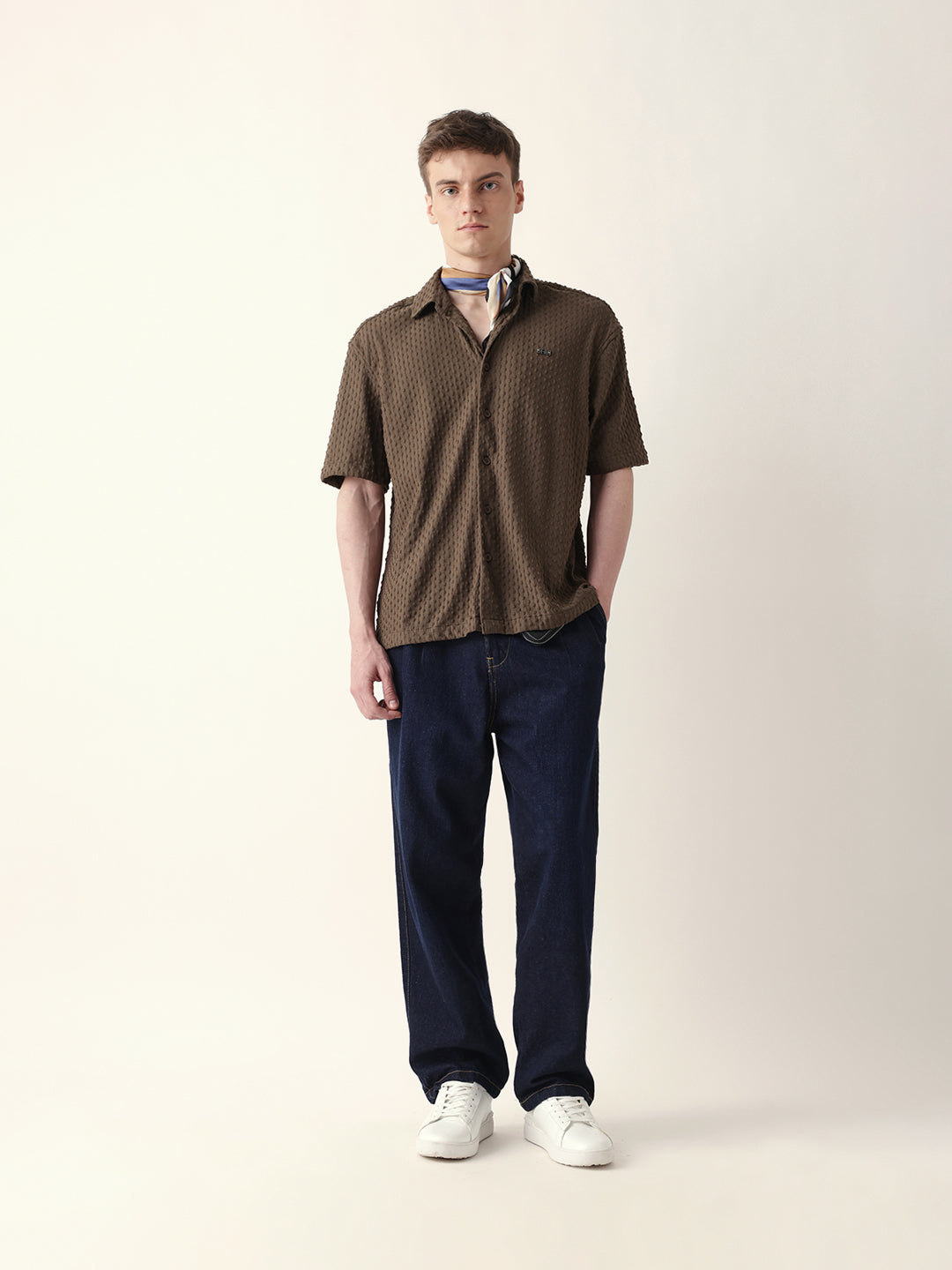 brown textured woven oversized fit half sleeve casual shirt brown textured woven oversized fit half sleeve casual shirt