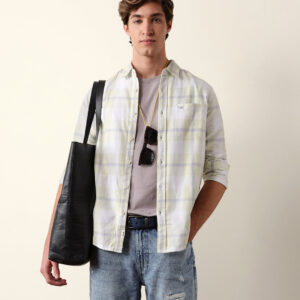 light green & grey checked flannel regular fit casual shirt