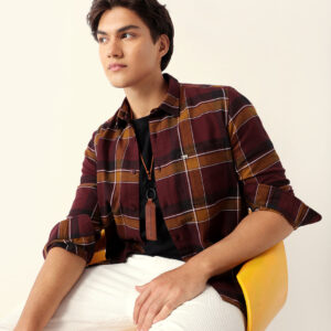 multicolor woven check regular fit casual shirt