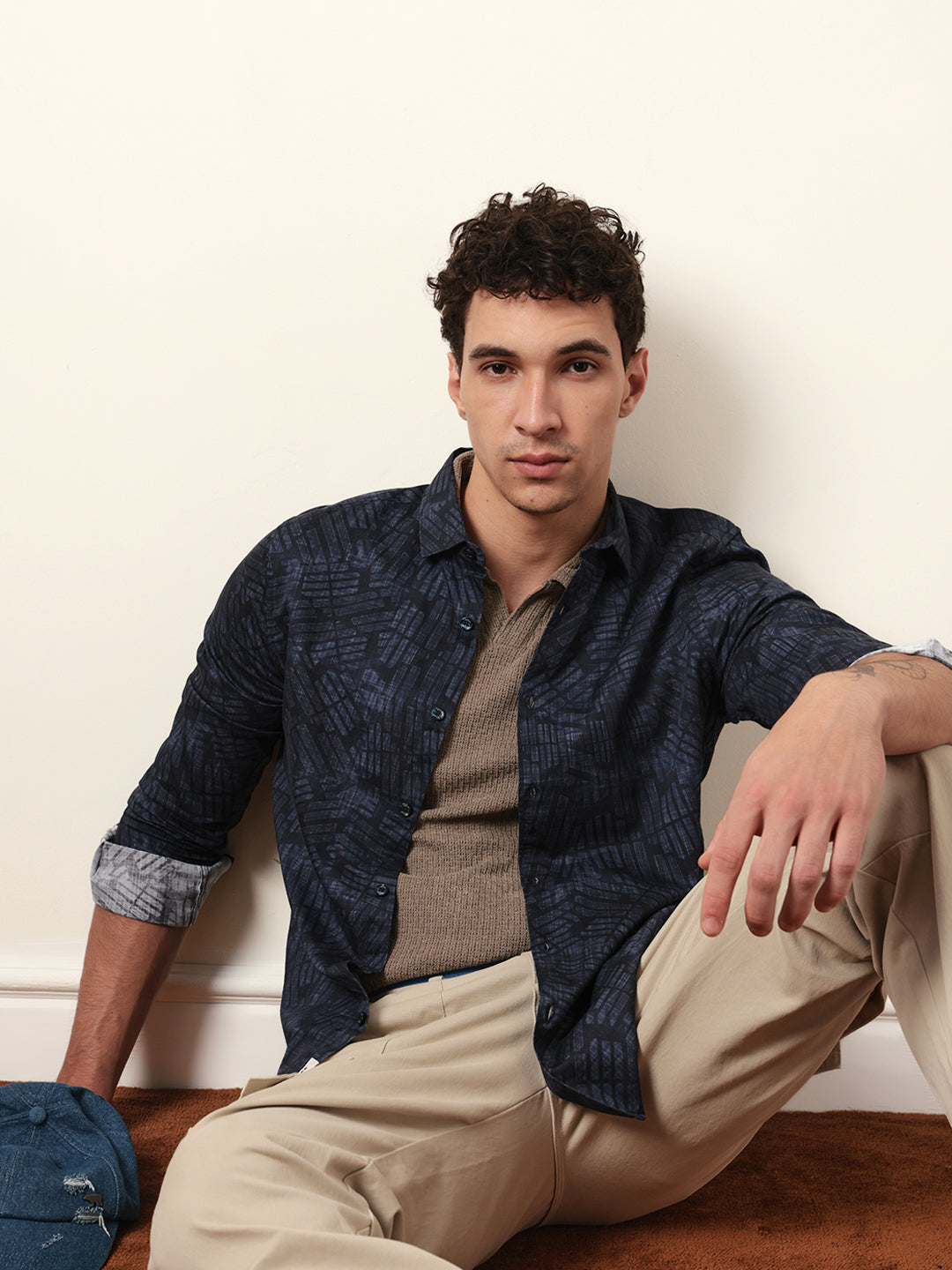 blue abstract geometric printed slim fit casual shirt blue abstract geometric printed slim fit casual shirt