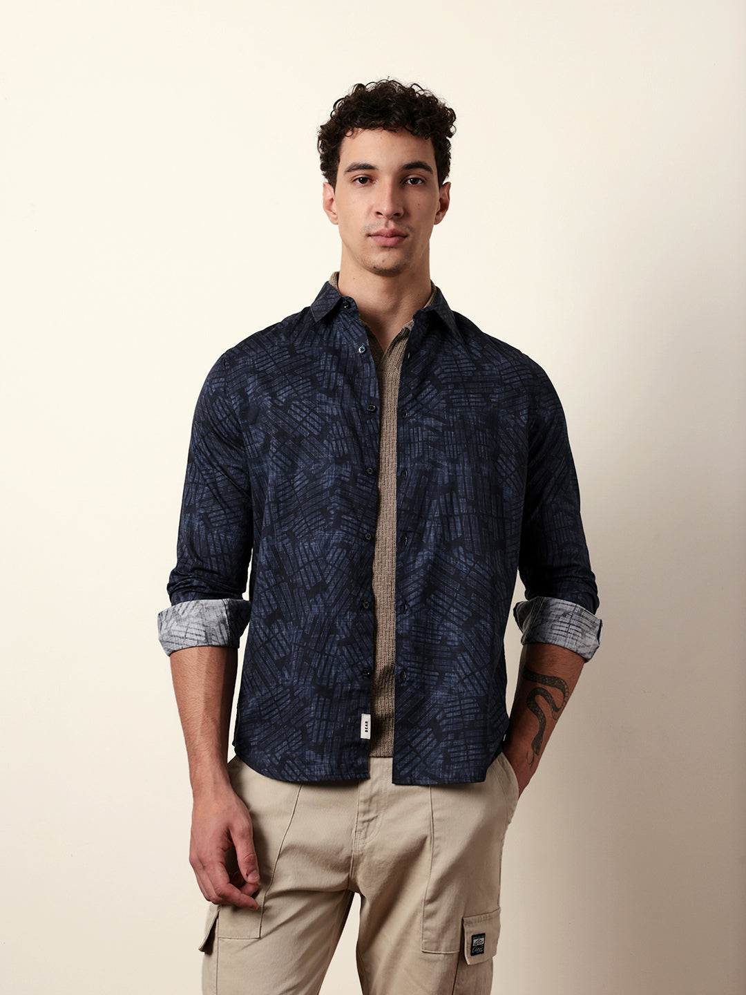 blue abstract geometric printed slim fit casual shirt blue abstract geometric printed slim fit casual shirt