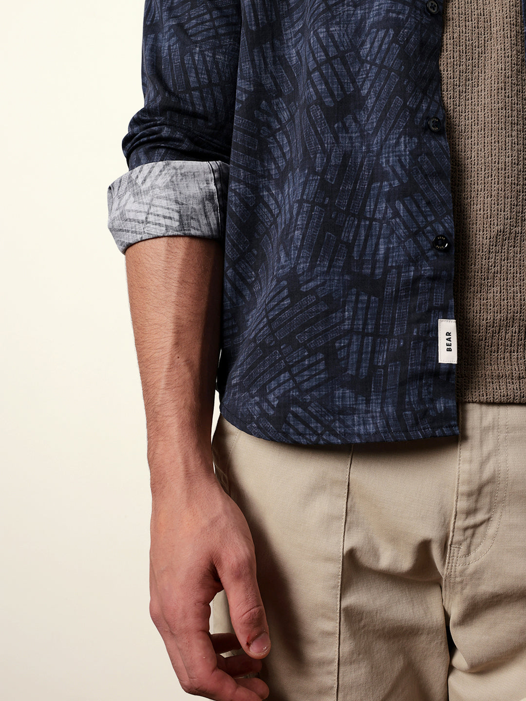 blue abstract geometric printed slim fit casual shirt blue abstract geometric printed slim fit casual shirt