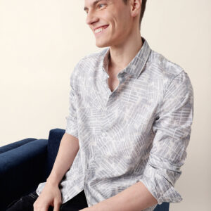 grey abstract geometric printed slim fit casual shirt