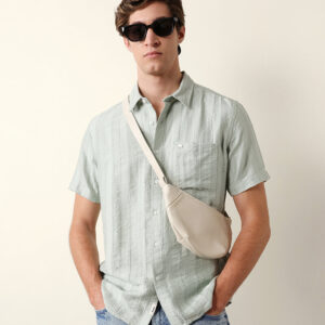 green vertical stripe dobby woven regular fit casual shirt