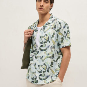 multicolor abstract scribble print relaxed fit cuban collar casual shirt