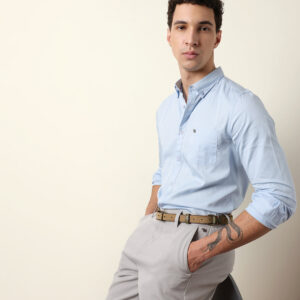 light blue solid cotton slim fit casual shirt