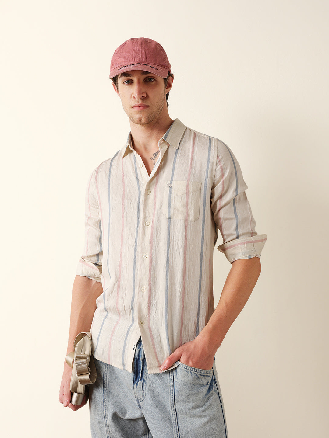 cream vertical woven stripe slim fit casual shirt cream vertical woven stripe slim fit casual shirt