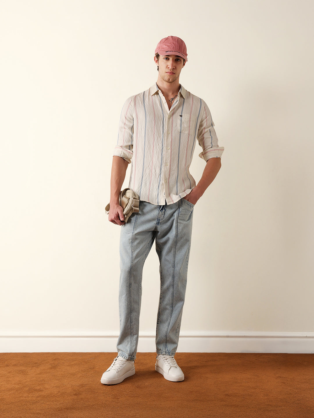 cream vertical woven stripe slim fit casual shirt cream vertical woven stripe slim fit casual shirt