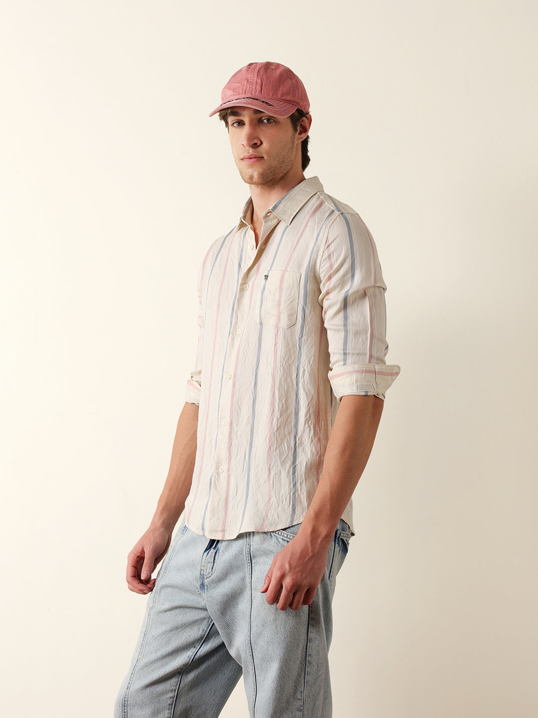 cream vertical woven stripe slim fit casual shirt cream vertical woven stripe slim fit casual shirt