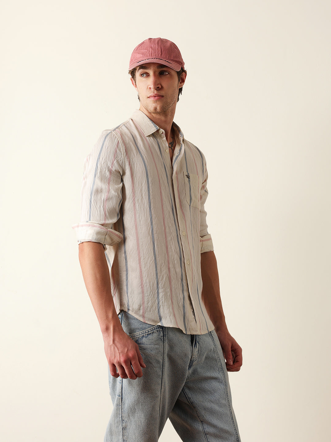 cream vertical woven stripe slim fit casual shirt cream vertical woven stripe slim fit casual shirt
