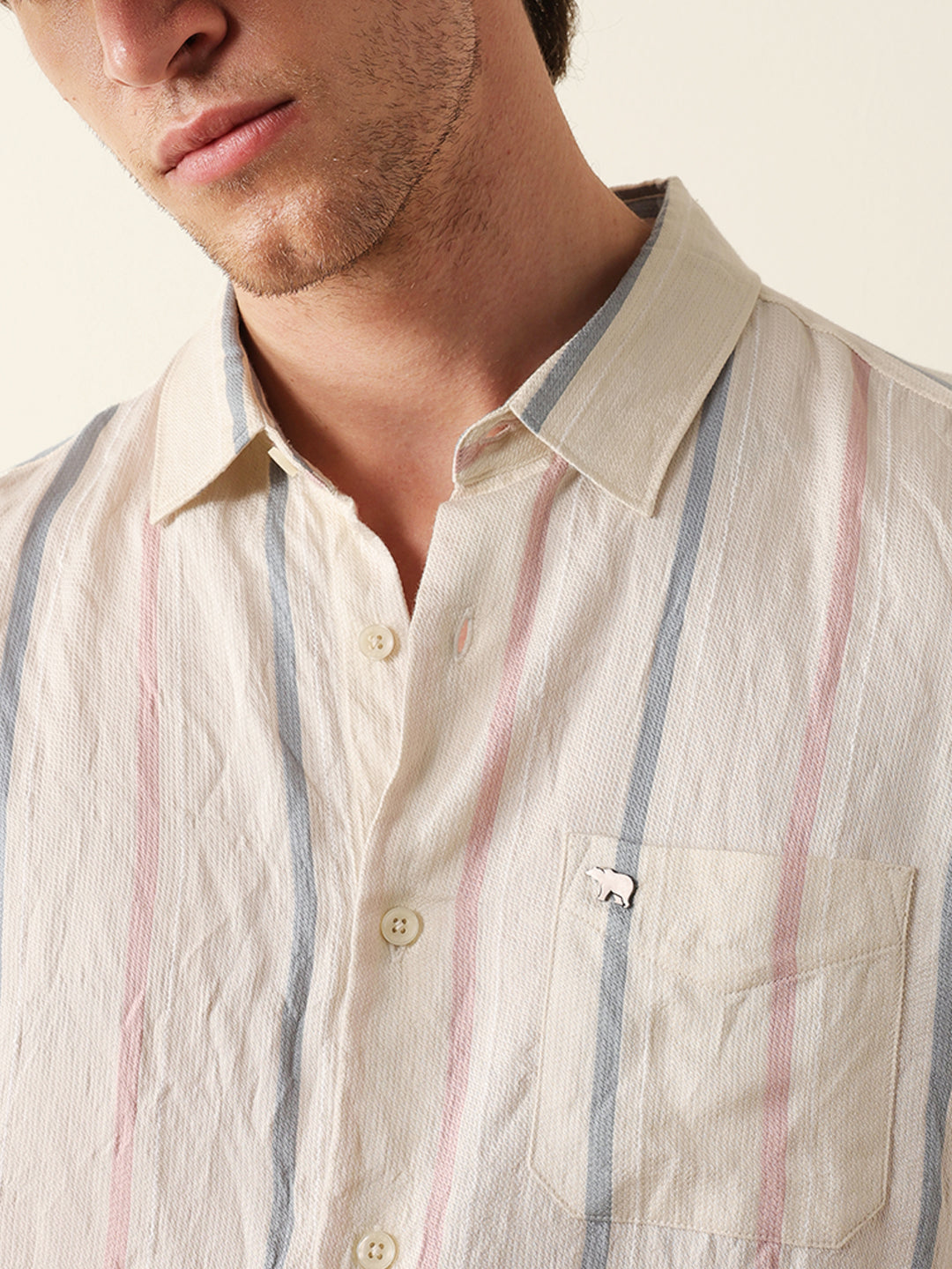 cream vertical woven stripe slim fit casual shirt cream vertical woven stripe slim fit casual shirt