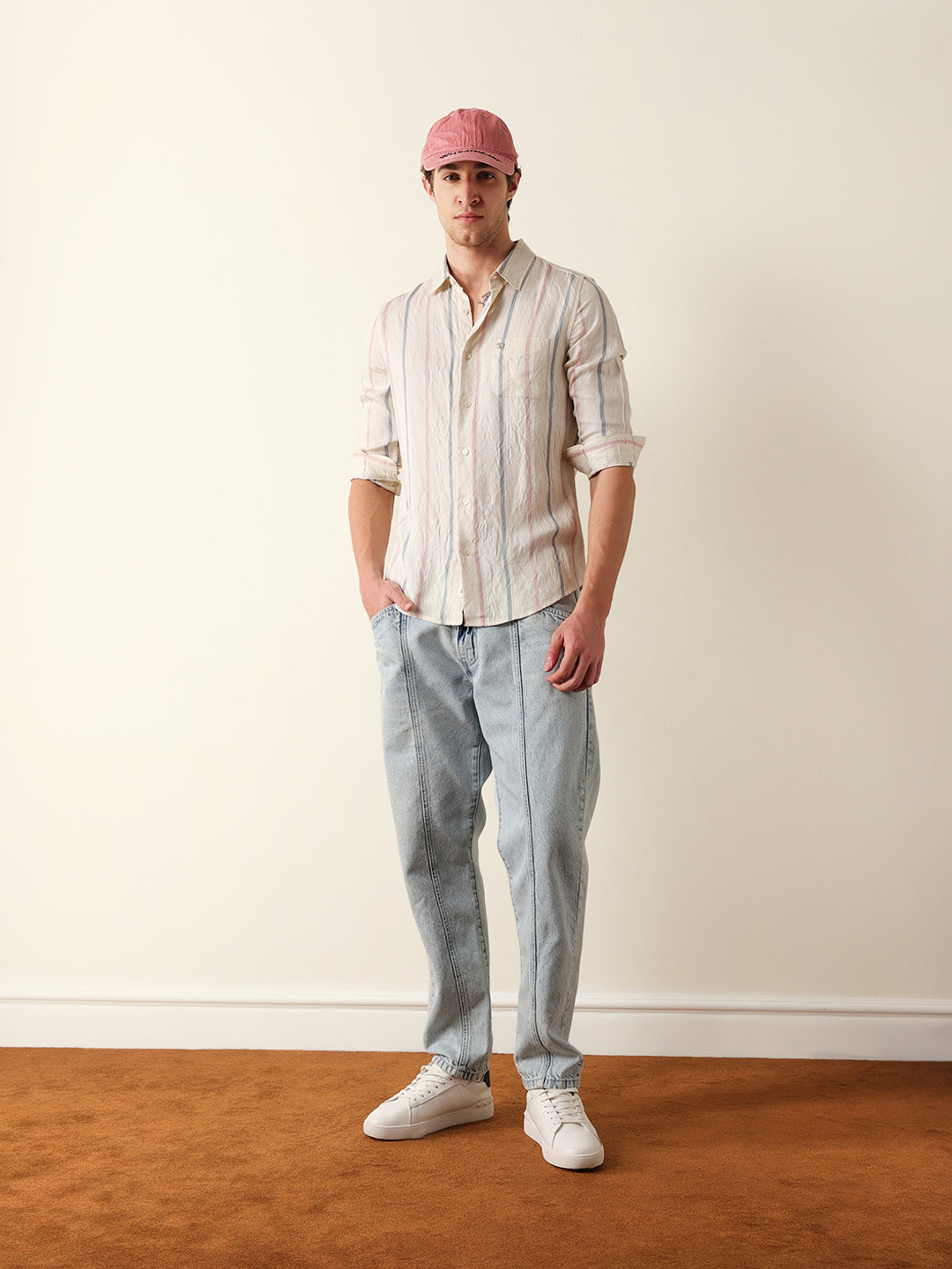 cream vertical woven stripe slim fit casual shirt cream vertical woven stripe slim fit casual shirt