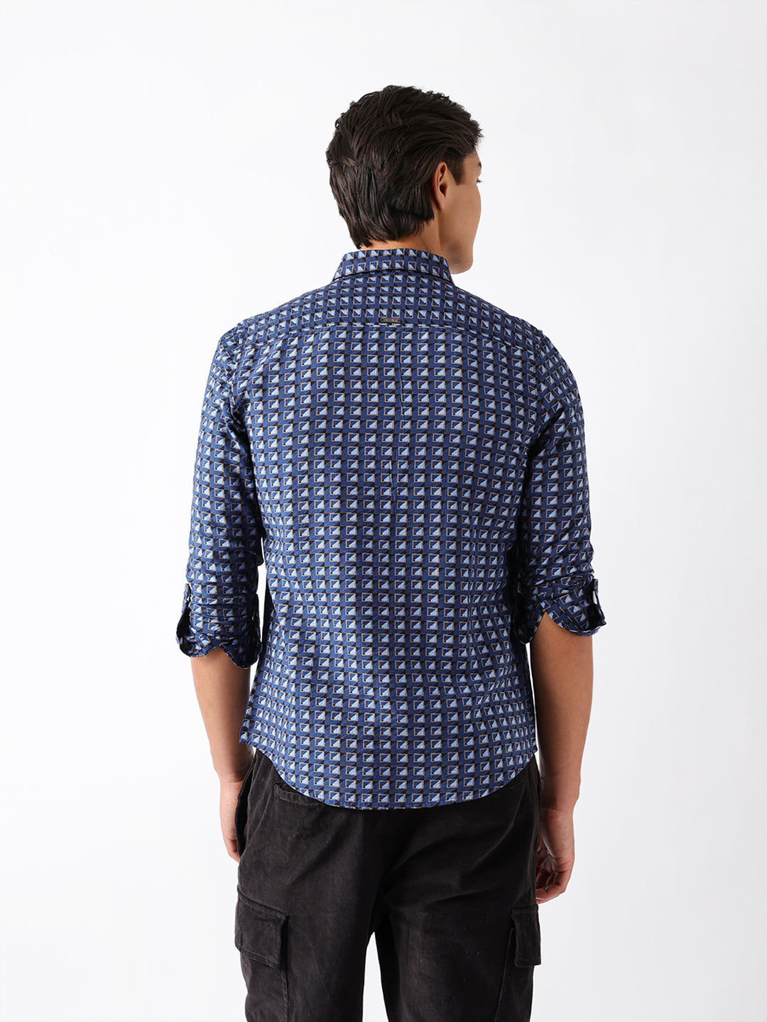 blue regular fit geometric print casual shirt blue regular fit geometric print casual shirt