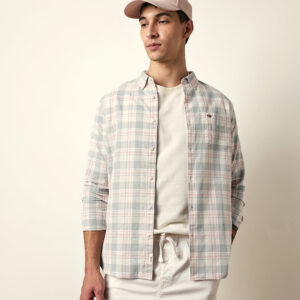 multicolor woven tartan checked slim fit casual shirt