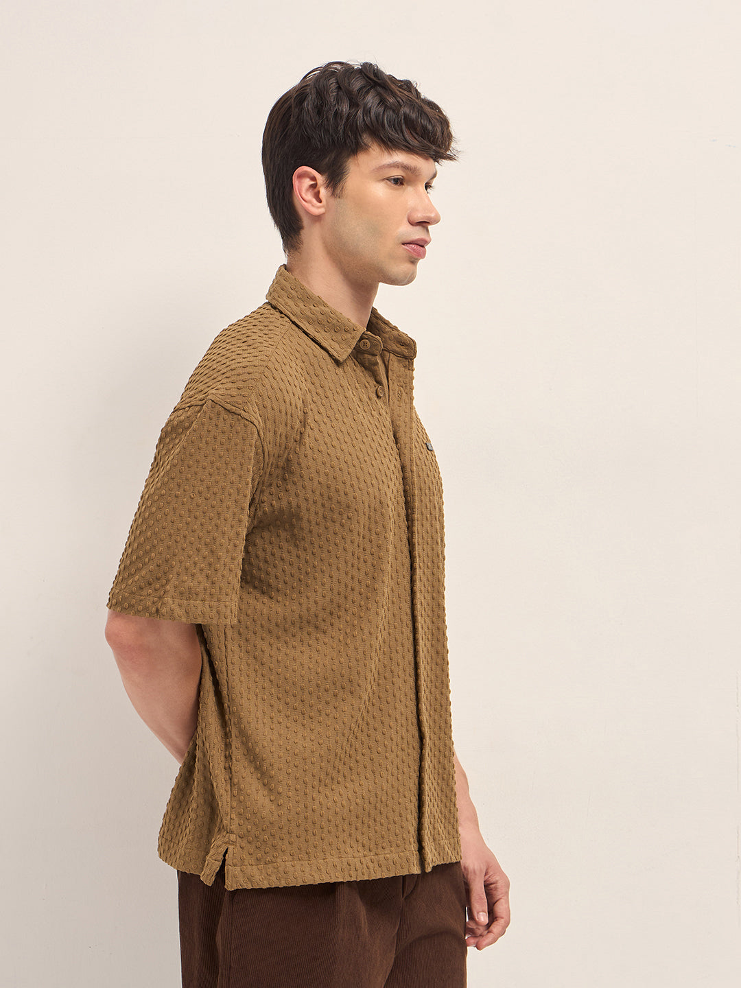mustard textured woven oversized fit half sleeve casual shirt mustard textured woven oversized fit half sleeve casual shirt