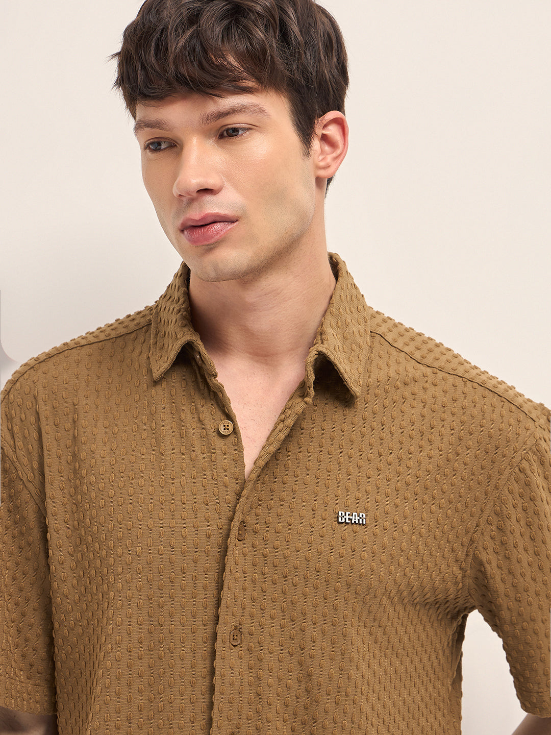 mustard textured woven oversized fit half sleeve casual shirt mustard textured woven oversized fit half sleeve casual shirt