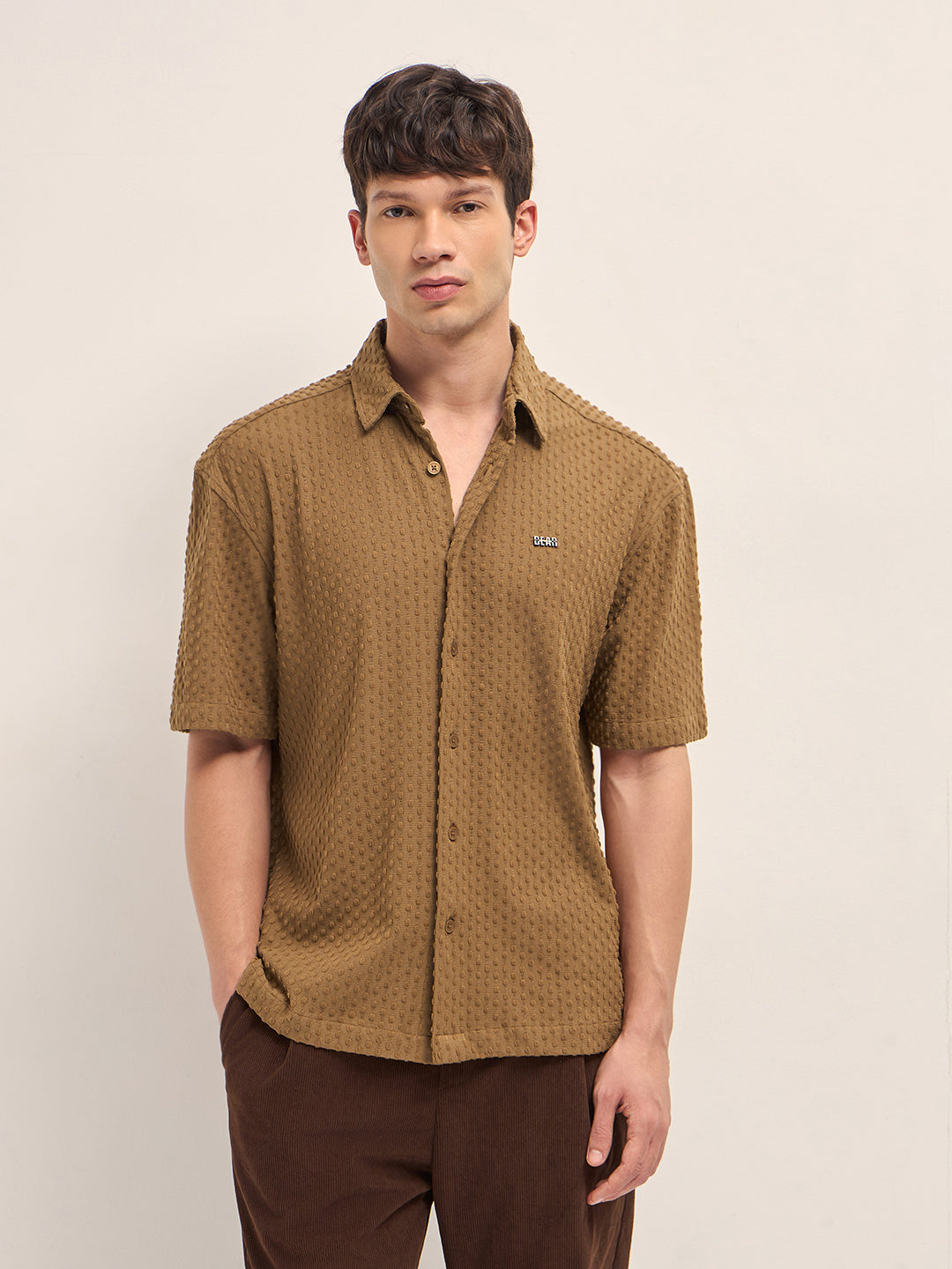 mustard textured woven oversized fit half sleeve casual shirt mustard textured woven oversized fit half sleeve casual shirt