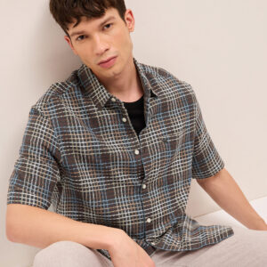 multicolor woven checkered relaxed fit cotton casual shirt
