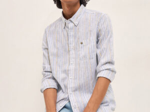 blue vertical stripes slim fit casual shirt