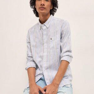 blue vertical stripes slim fit casual shirt