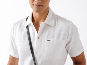 white textured weave regular fit half sleeve casual shirt