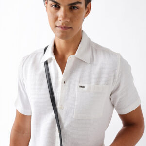white textured weave regular fit half sleeve casual shirt