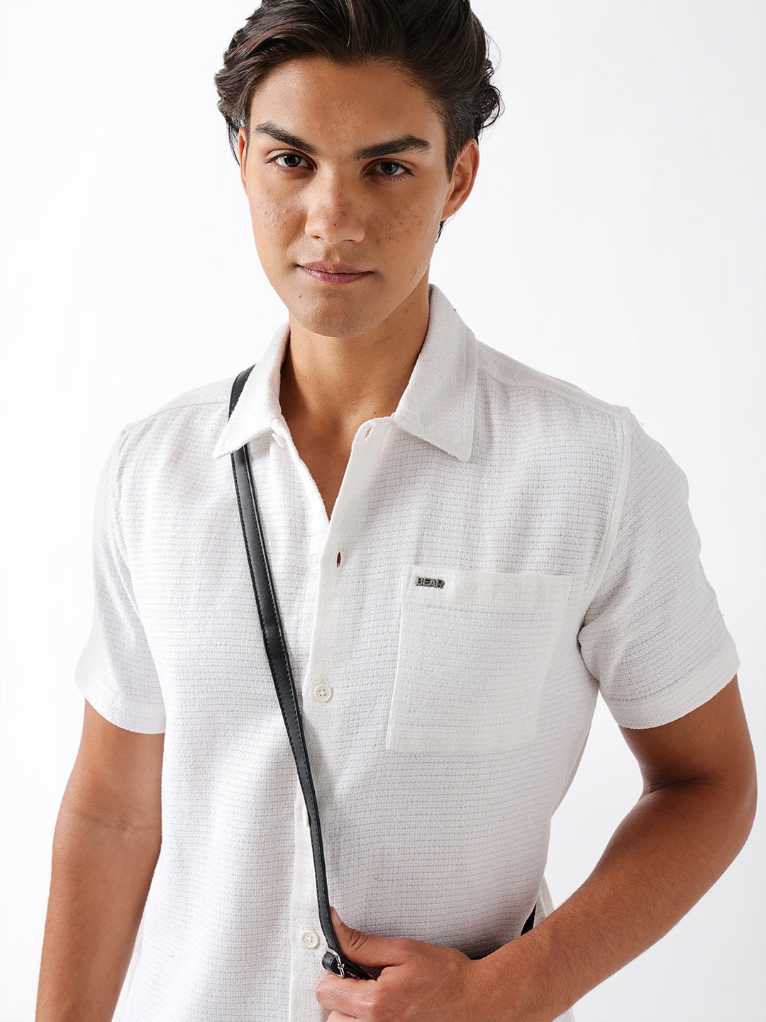 white textured weave regular fit half sleeve casual shirt white textured weave regular fit half sleeve casual shirt