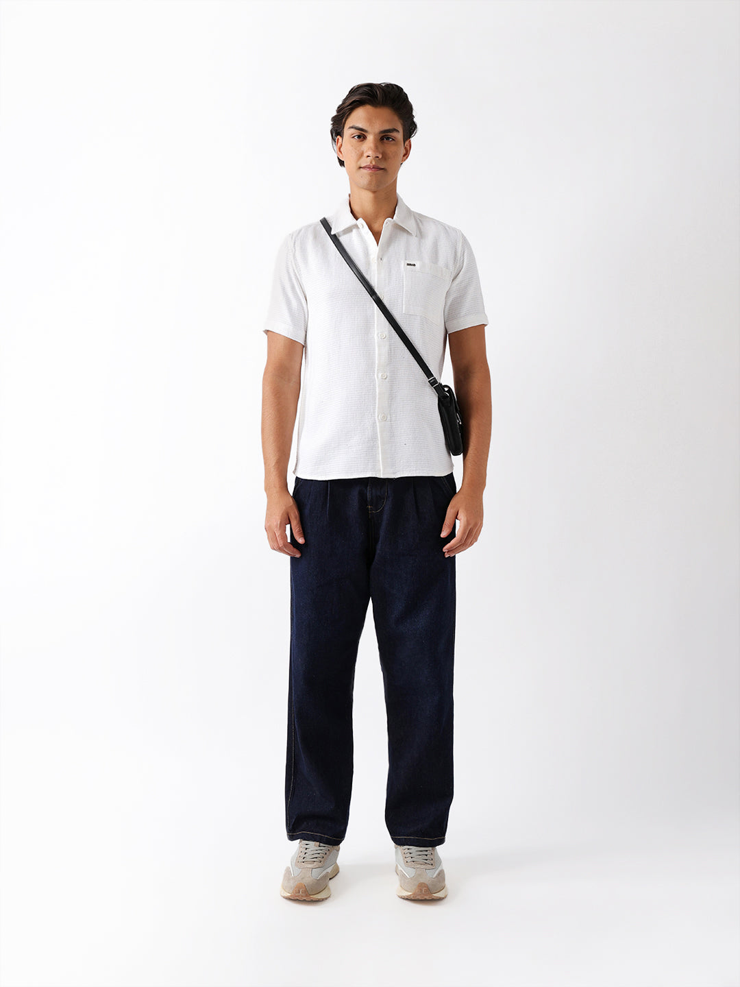 white textured weave regular fit half sleeve casual shirt white textured weave regular fit half sleeve casual shirt