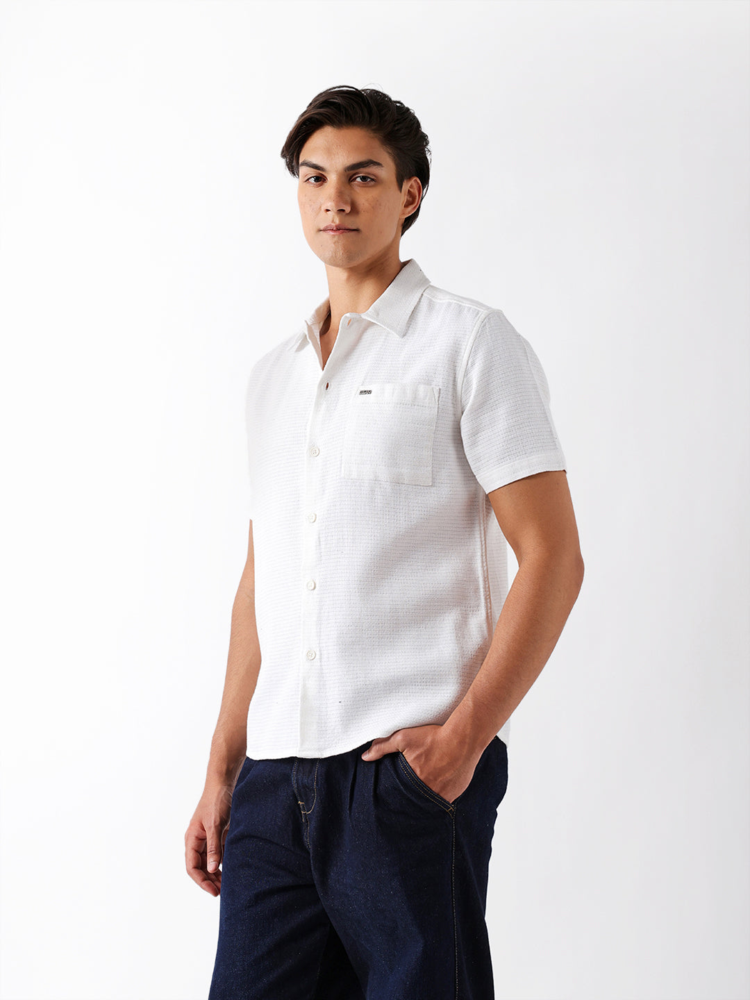 white textured weave regular fit half sleeve casual shirt white textured weave regular fit half sleeve casual shirt