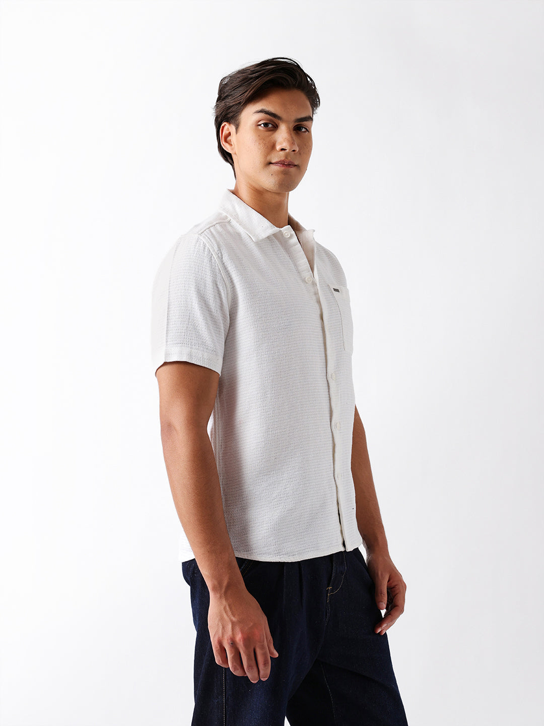white textured weave regular fit half sleeve casual shirt white textured weave regular fit half sleeve casual shirt