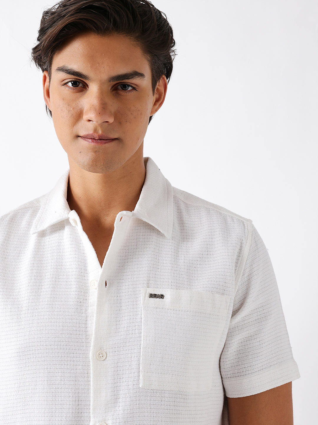 white textured weave regular fit half sleeve casual shirt white textured weave regular fit half sleeve casual shirt