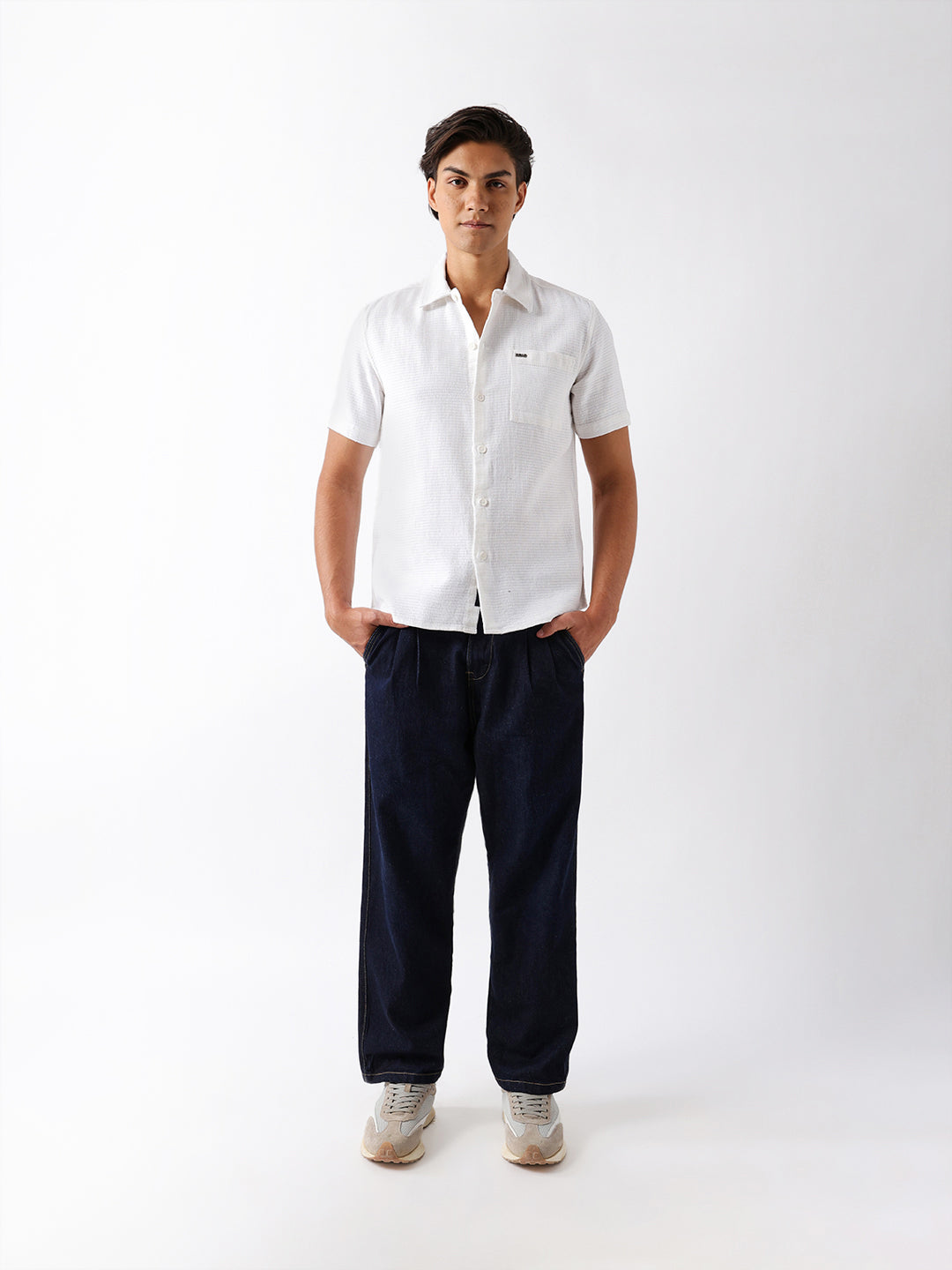 white textured weave regular fit half sleeve casual shirt white textured weave regular fit half sleeve casual shirt