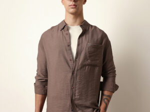 brown viscose herringbone design relax fit casual shirt